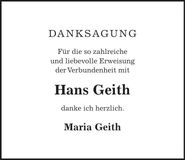 Traueranzeige Hans Geith