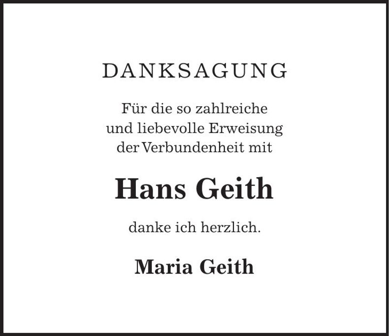 Traueranzeige Hans Geith