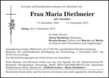 Traueranzeige Maria Dietlmeier
