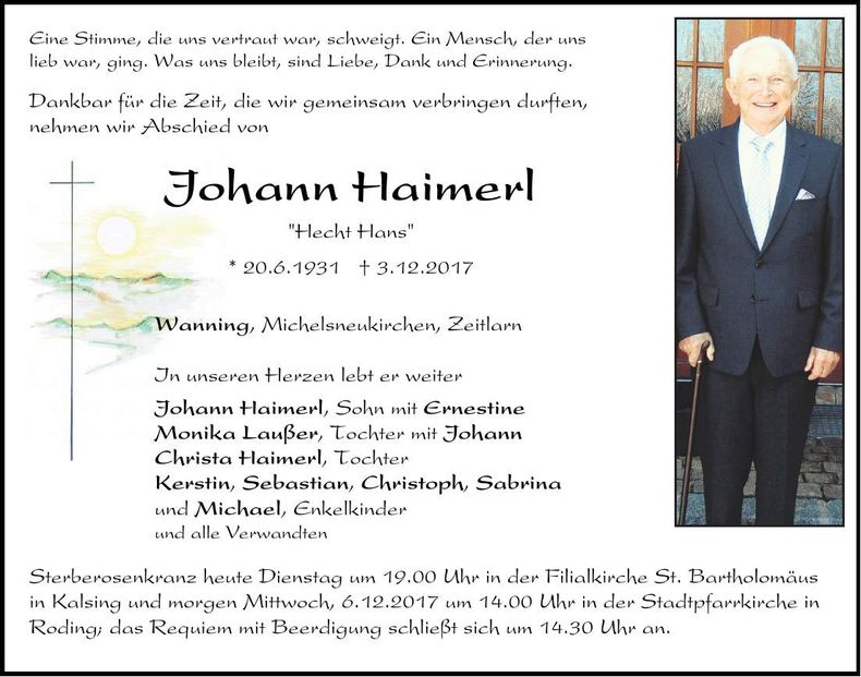 Traueranzeige Johann Haimerl