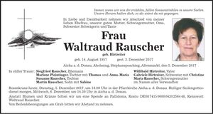 Traueranzeige Waltraud Rauscher