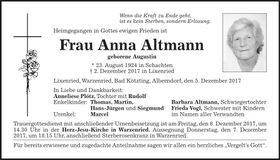 Traueranzeige Anna Altmann