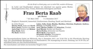 Traueranzeige Berta Raab