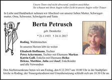 Traueranzeige Berta Petrusch