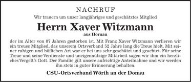 Traueranzeige Franz-Xaver Witzmann