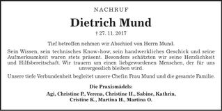 Traueranzeige Dietrich Mund