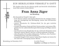 Traueranzeige Anna Jäger