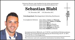 Traueranzeige Sebastian Blabl