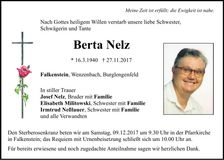 Traueranzeige Berta Nelz