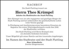 Traueranzeige Theo Krümpel