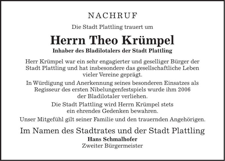 Traueranzeige Theo Krümpel