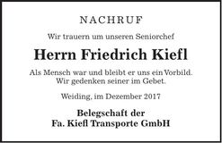 Traueranzeige Friedrich Kiefl
