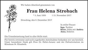 Traueranzeige Helena Strobach