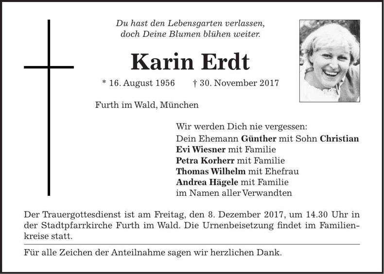 Traueranzeige Karin Erdt