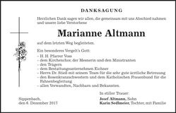 Traueranzeige Marianne Altmann