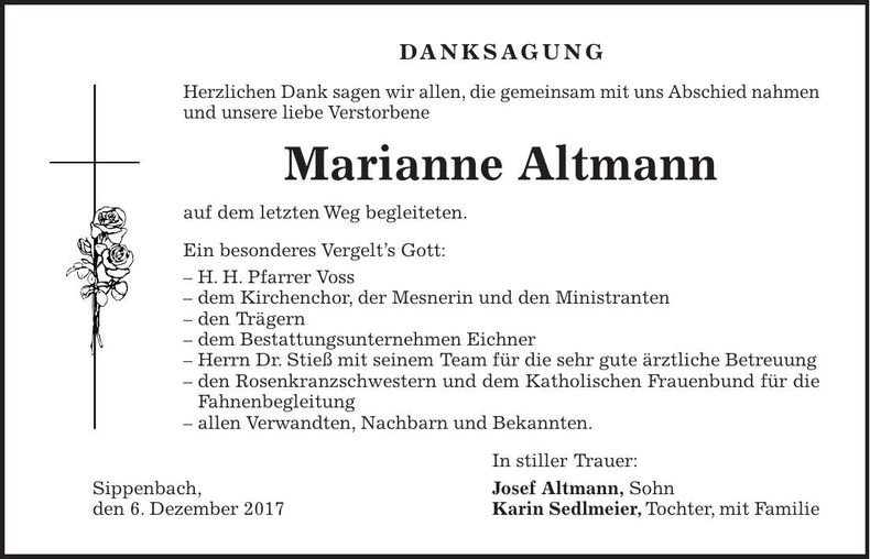 Traueranzeige Marianne Altmann