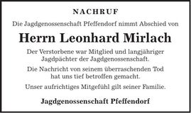 Traueranzeige Leonhard Mirlach