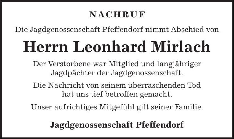 Traueranzeige Leonhard Mirlach