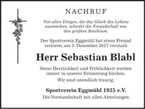 Traueranzeige Sebastian Blabl