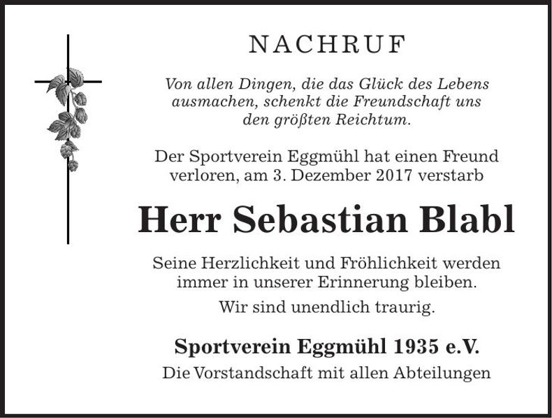 Traueranzeige Sebastian Blabl