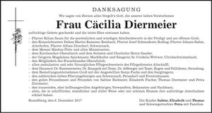 Traueranzeige Cäcilia Diermeier