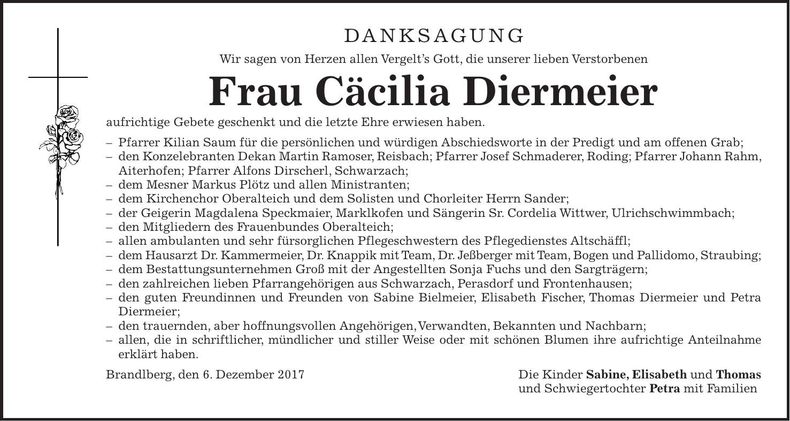 Traueranzeige Cäcilia Diermeier