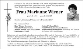Traueranzeige Marianne Wiener