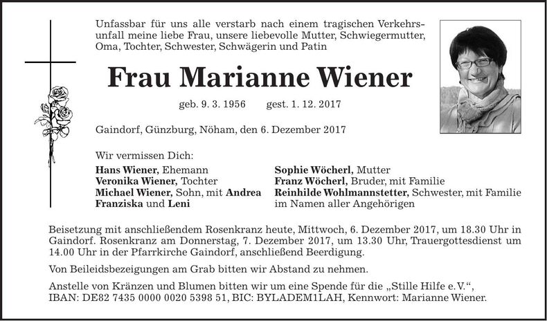 Traueranzeige Marianne Wiener