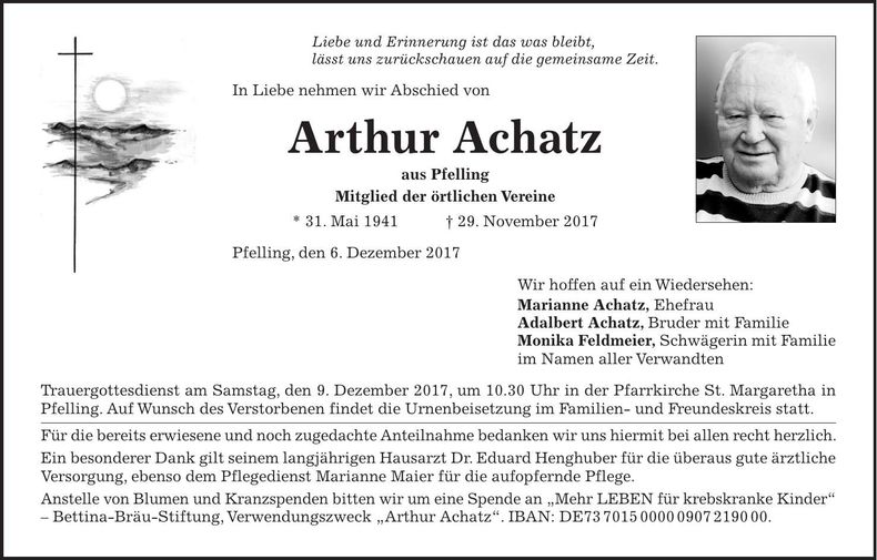 Traueranzeige Arthur Achatz