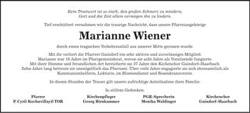 Traueranzeige Marianne Wiener