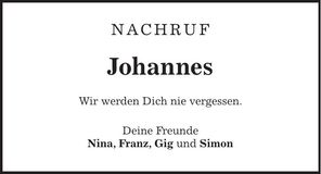 Traueranzeige Johannes Stifter