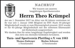 Traueranzeige Theo Krümpel