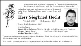 Traueranzeige Siegfried Hecht