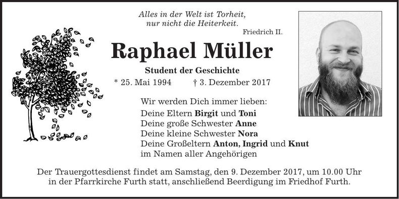 Traueranzeige Raphael Müller