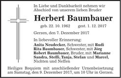 Traueranzeige Herbert Baumbauer