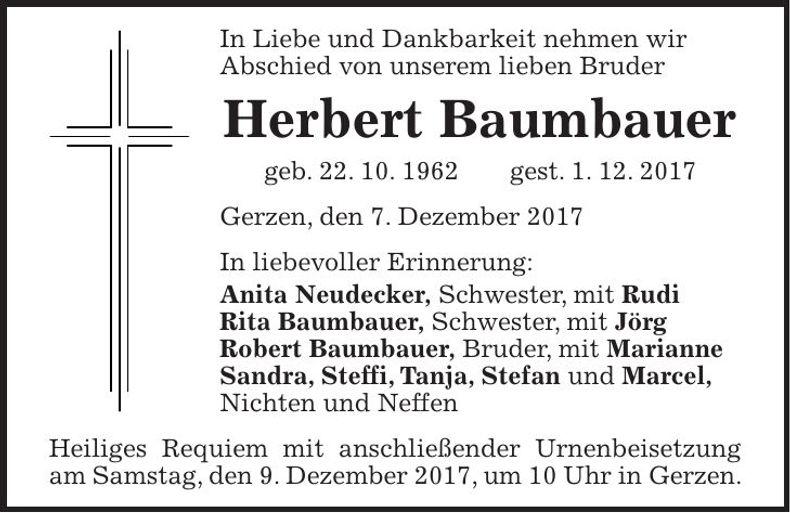 Traueranzeige Herbert Baumbauer