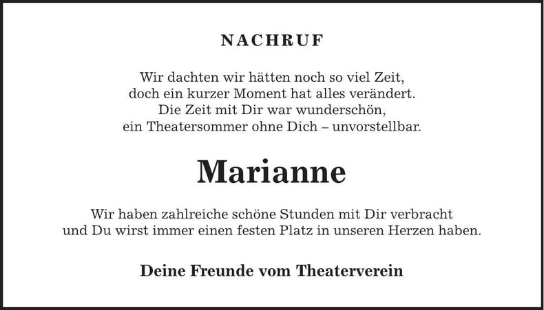 Traueranzeige Marianne Wiener