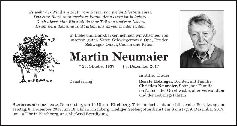 Traueranzeige Martin Neumaier