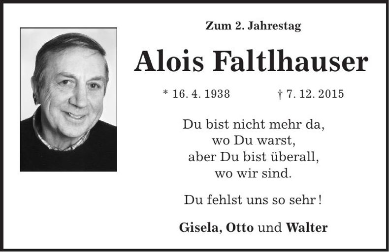 Traueranzeige Alois Faltlhauser
