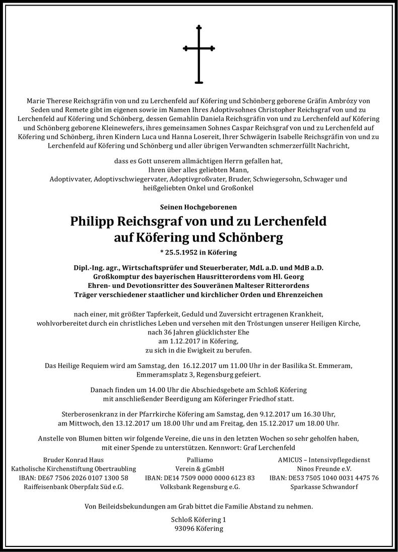 Traueranzeige Philipp Lerchenfeld