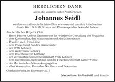Traueranzeige Johannes Seidl