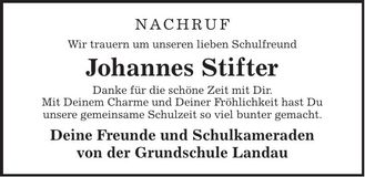 Traueranzeige Johannes Stifter