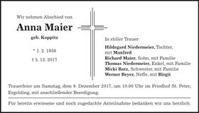 Traueranzeige Anna Maier