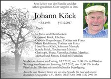 Traueranzeige Johann Köck