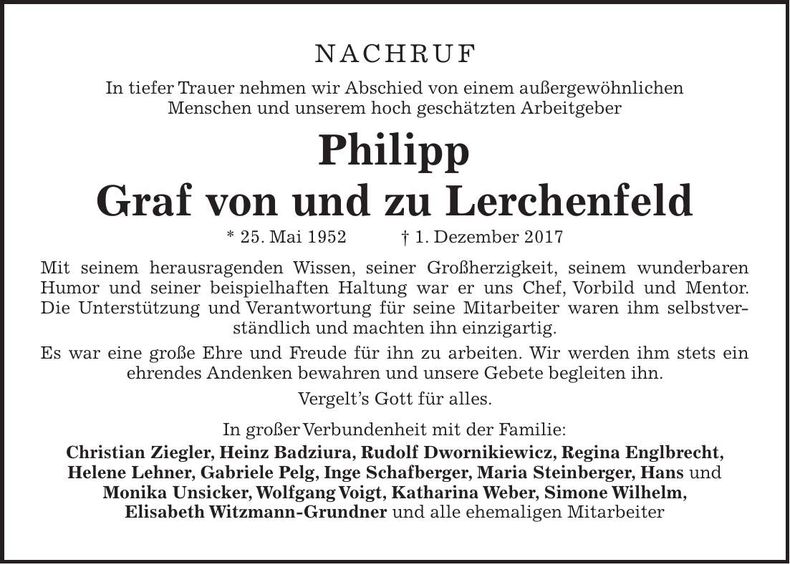 Traueranzeige Philipp Lerchenfeld