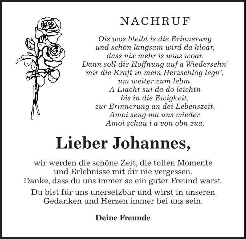 Traueranzeige Johannes Stifter