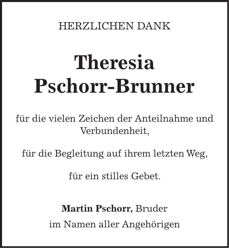 Traueranzeige Theresia Pschoff-Brunner
