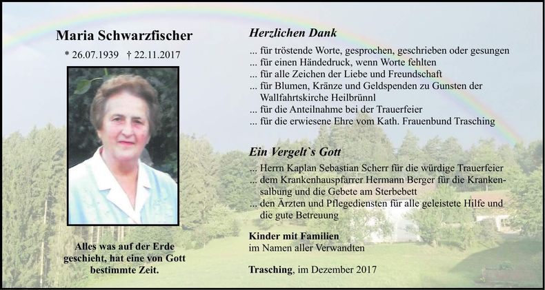 Traueranzeige Maria Schwarzfischer