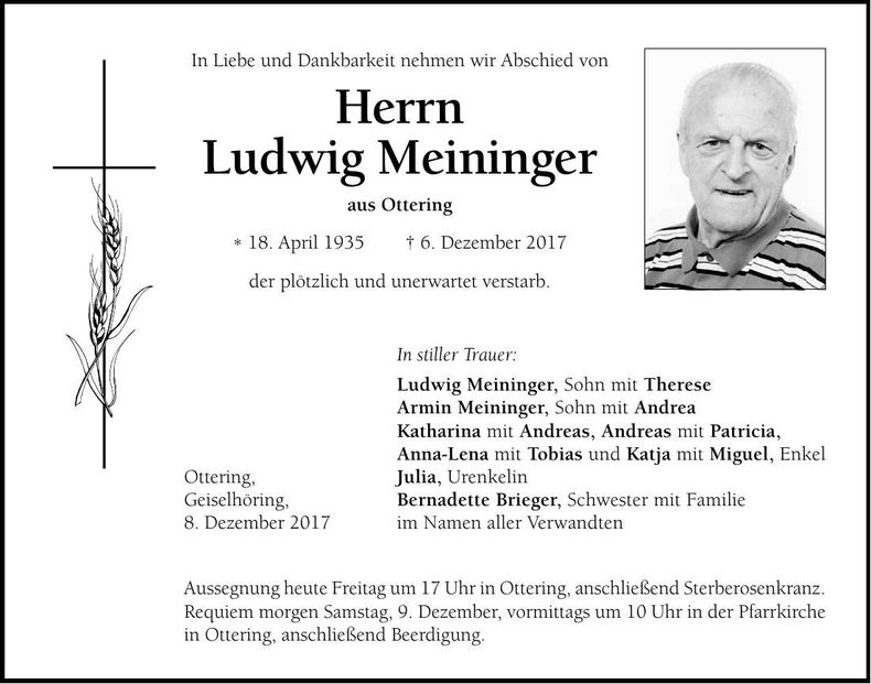 Traueranzeige Ludwig Meininger