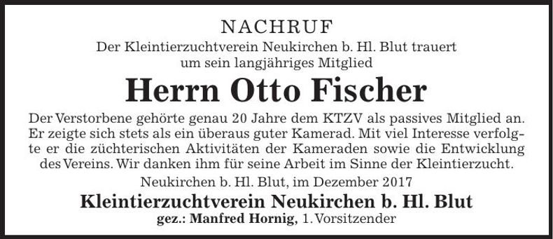 Traueranzeige Otto Fischer